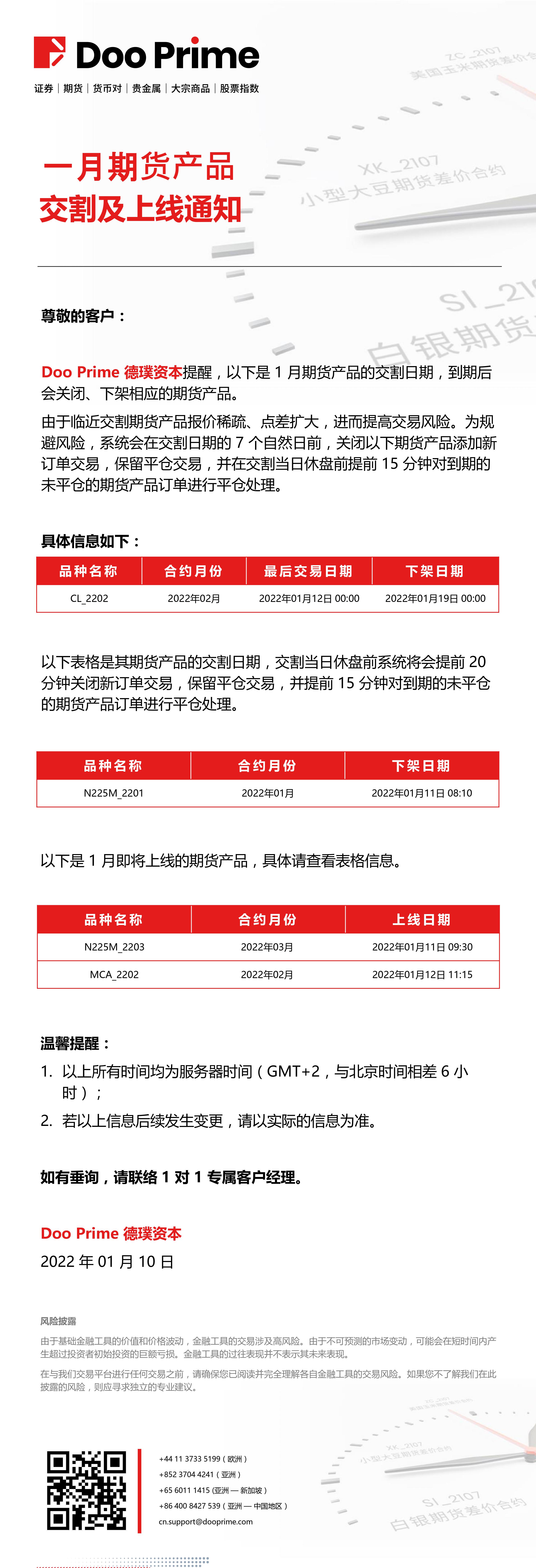 Doo Prime 一月期货产品交割及上线通知