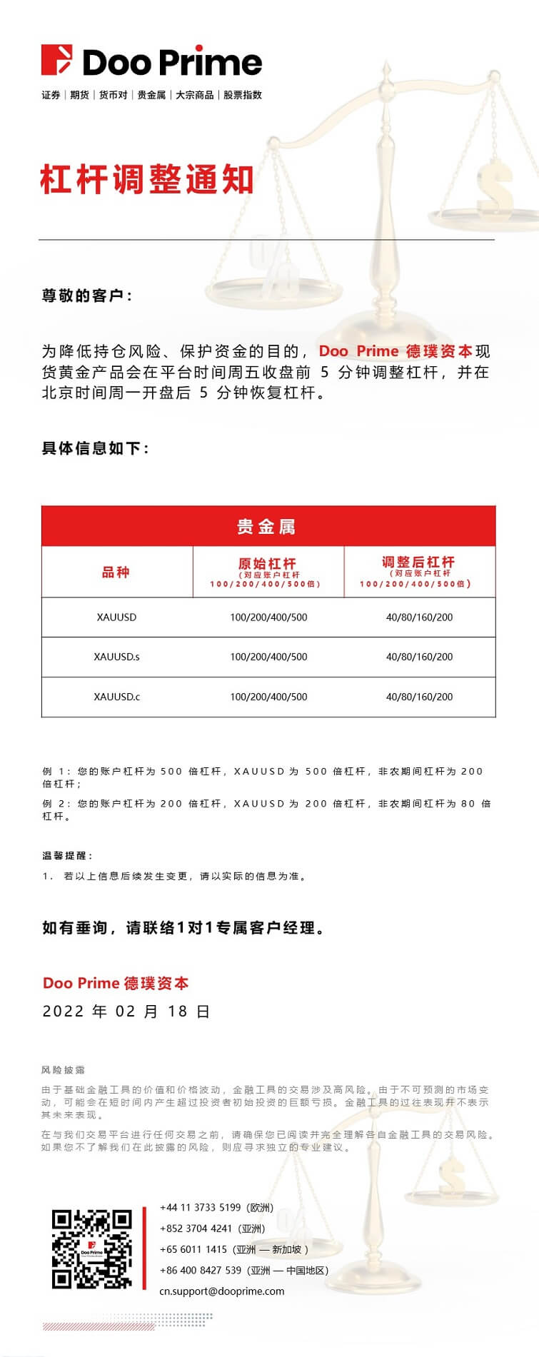 Doo Prime 杠杆调整通知