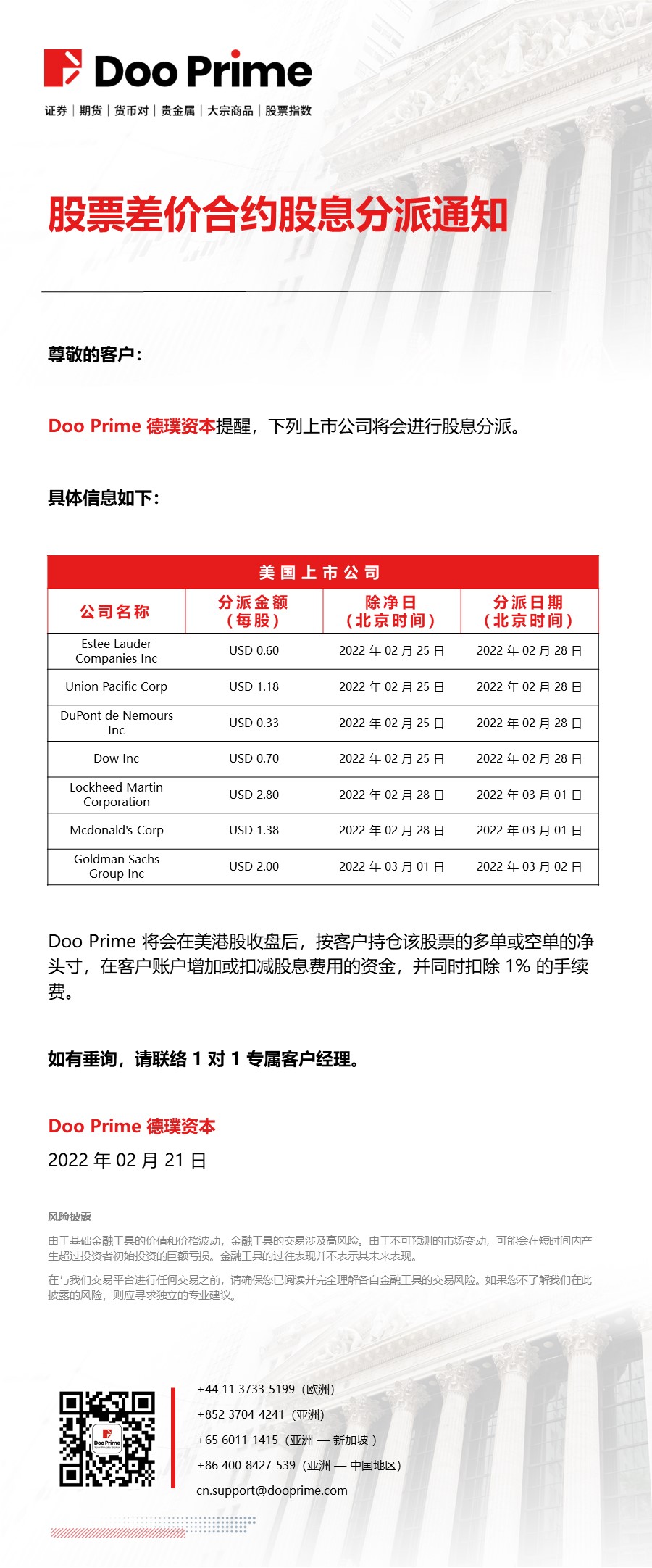Doo Prime 股票差价合约股息分派通知