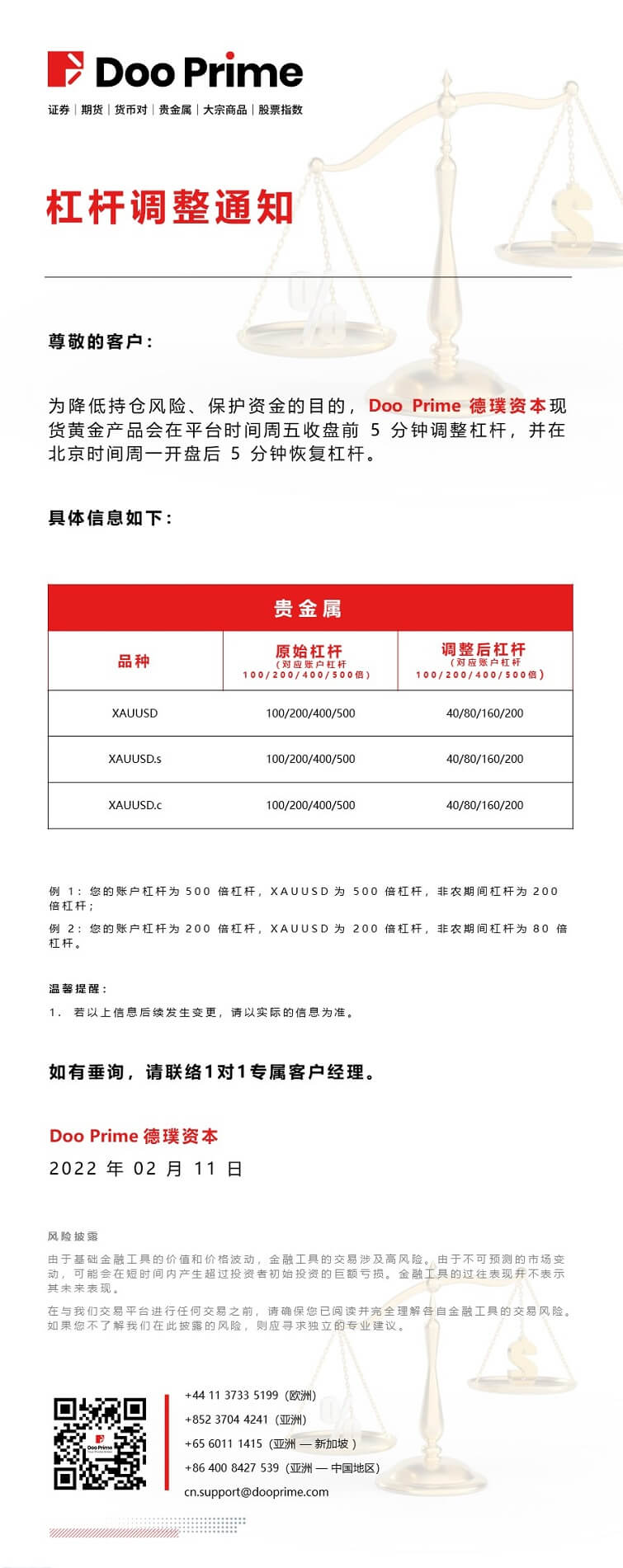 Doo Prime 杠杆调整通知