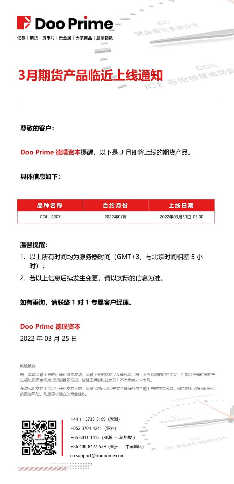 3月期货产品临近上线通知