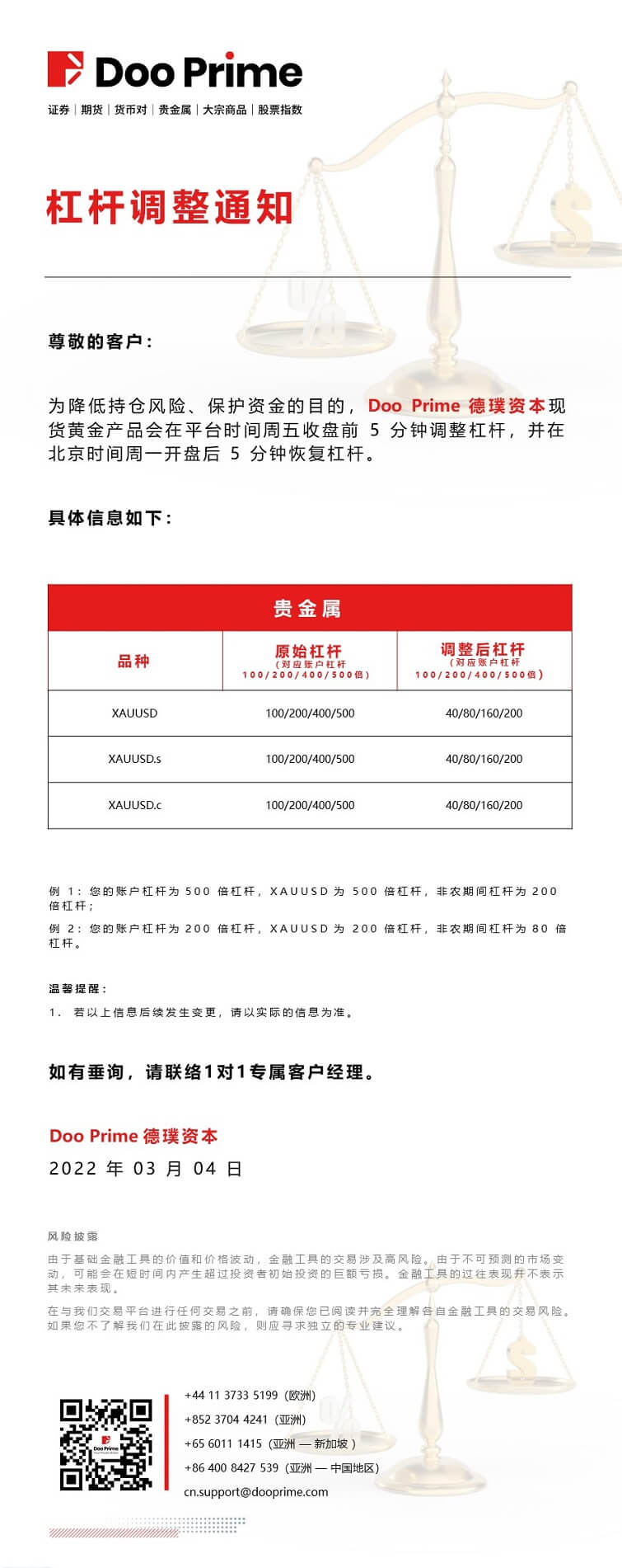 Doo Prime 杠杆调整通知