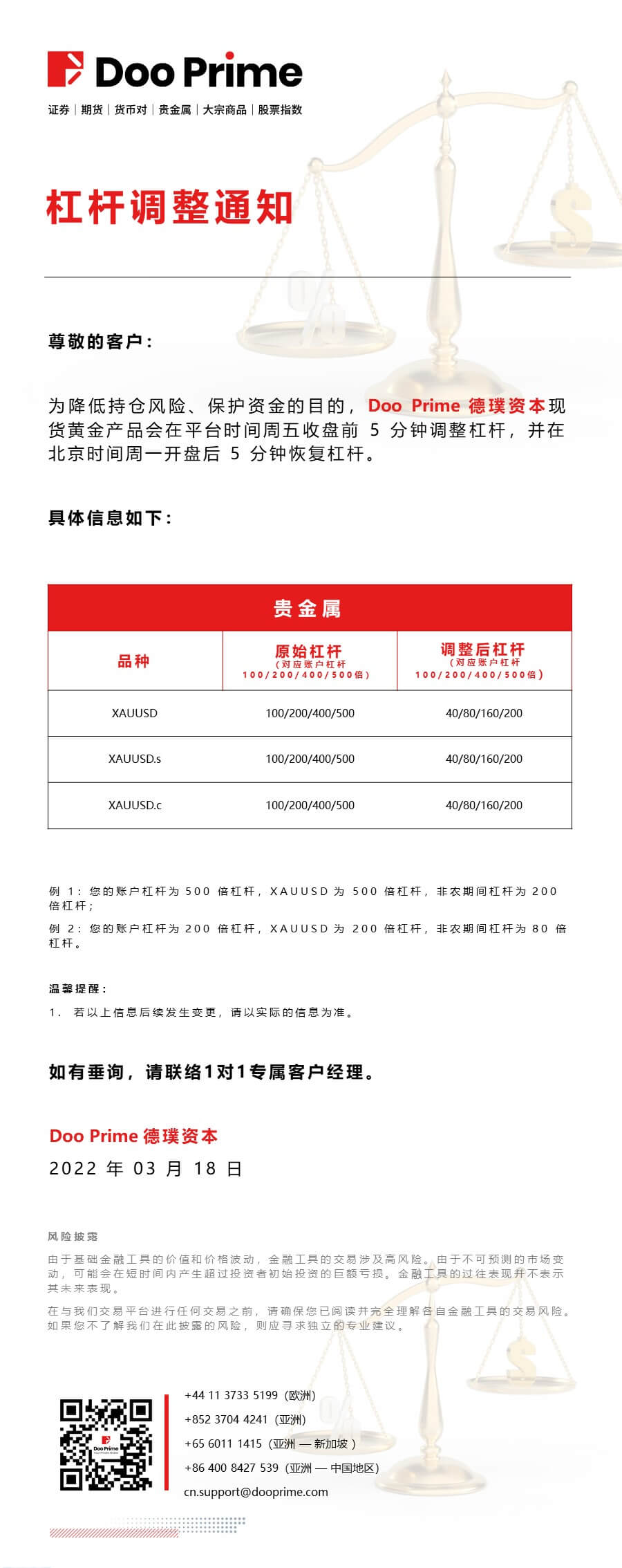 Doo Prime 杠杆调整通知