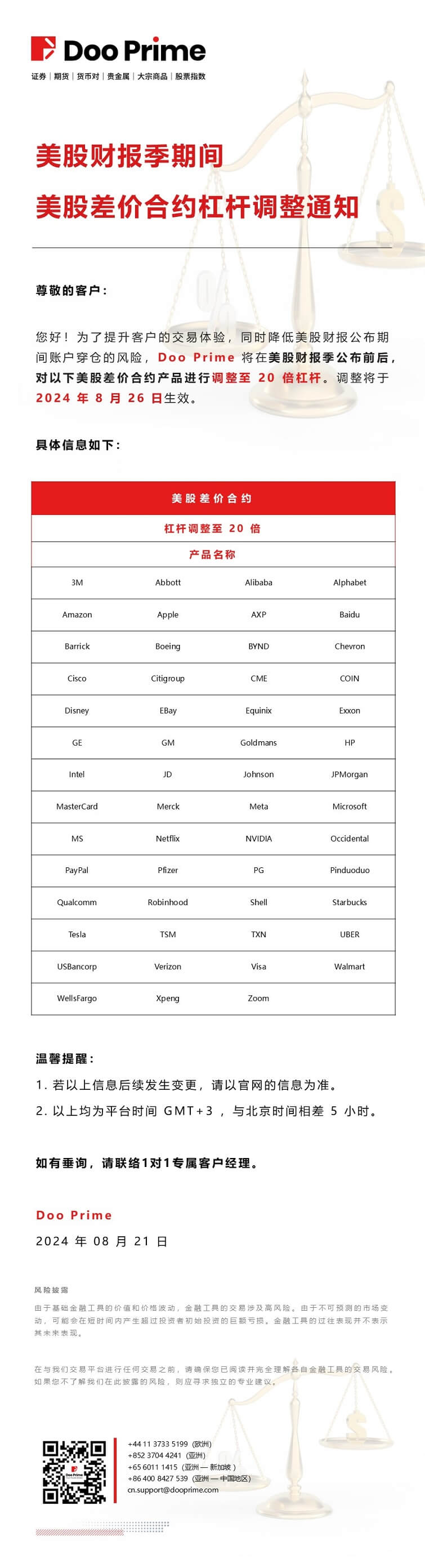 美股财报季期间美股差价合约杠杆调整通知