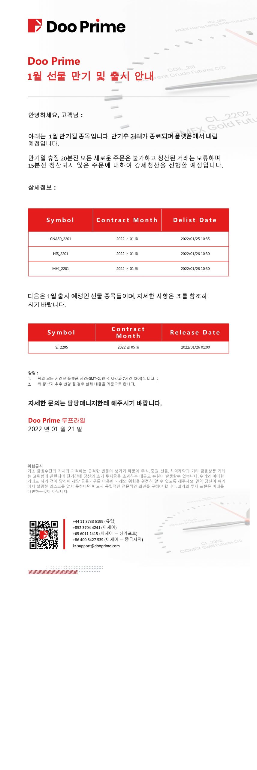 1월 선물 만기 및 출시 안내
