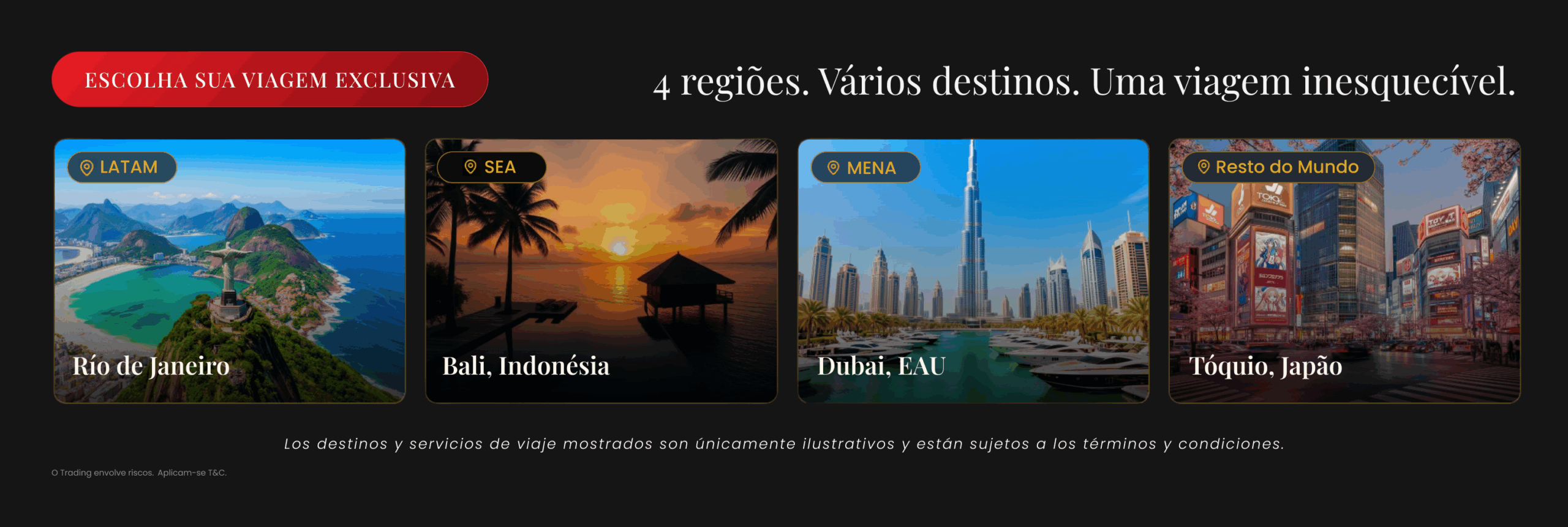 Viagens do Million Dollar Club para Rio de Janeiro, Bali, Dubai e Tóquio.