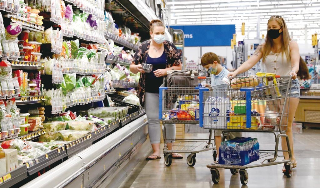 Two ladies and a child is consuming in a supermarket, which means US may have a strong CPI and high inflation.